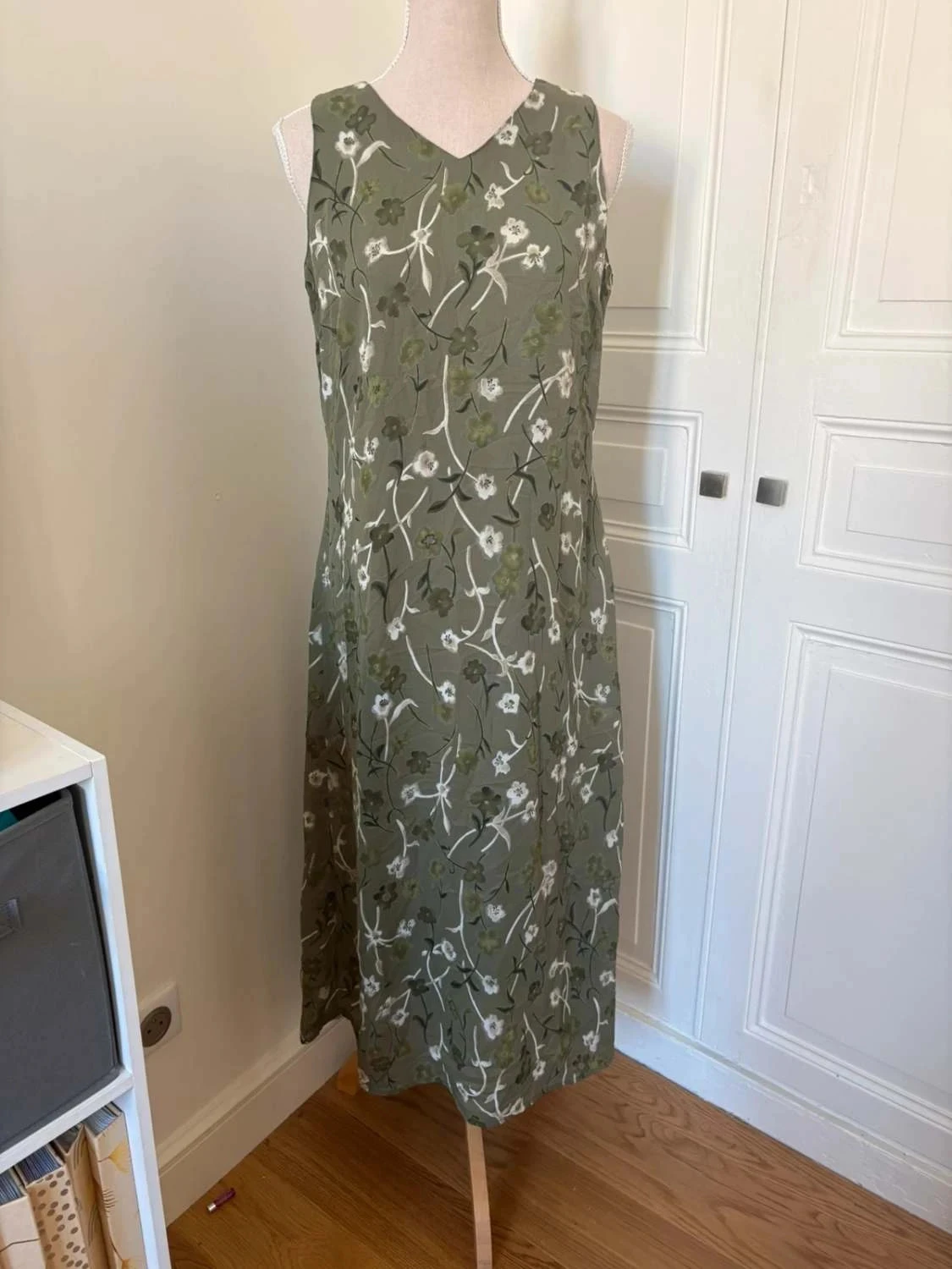 Robe Um & Compagnie verte fleurie T11/12 (M/L) robe longue fluide vintage bohème